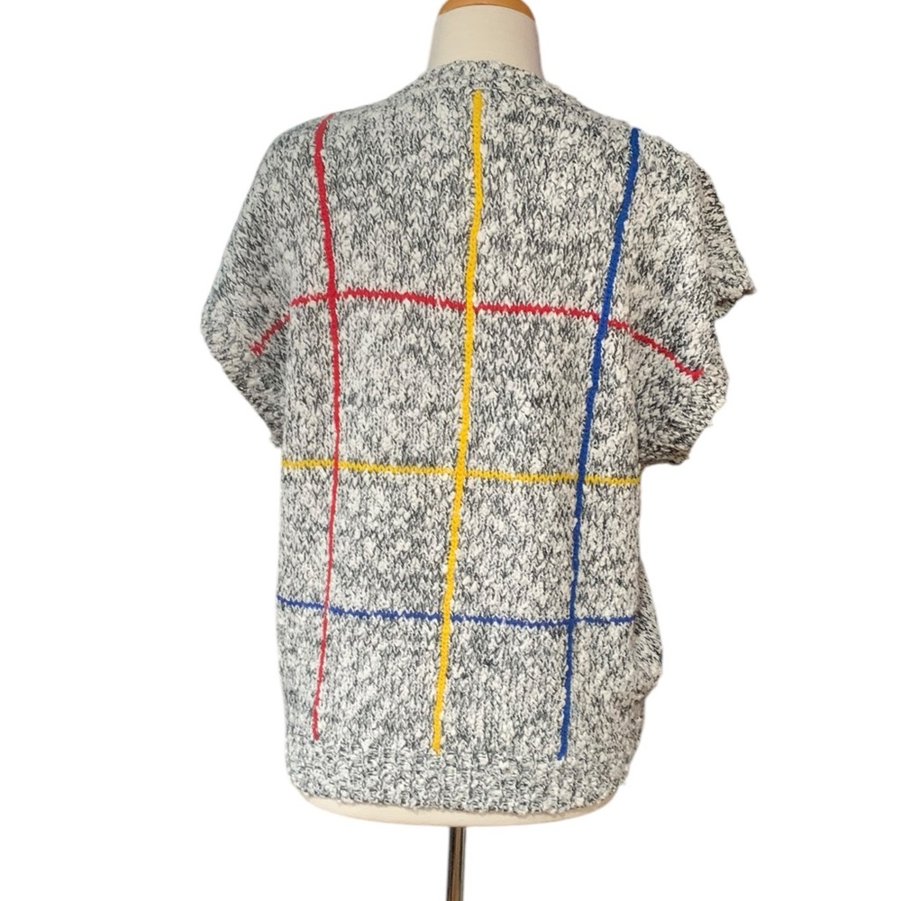 Vintage 90’s short sleeved sweater heathered grey with primary stripes size XL - Picture 3 of 6
